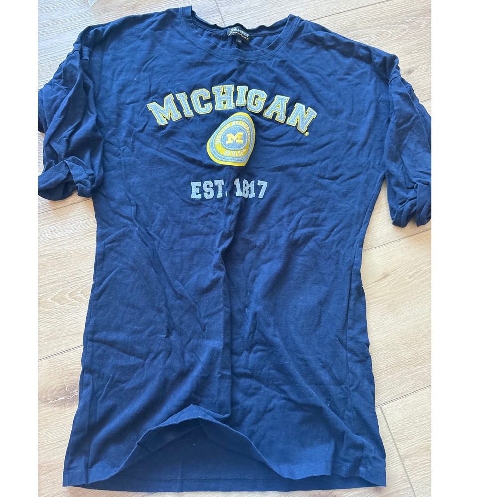 Michigan Wolverines T-Shirt tunic‎ dress Womens Medium embroidered Navy Graphic